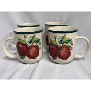 CHINA PEARL Casuals (Apple) Set/4 Mug *Coffee *Tea* VTG Stoneware